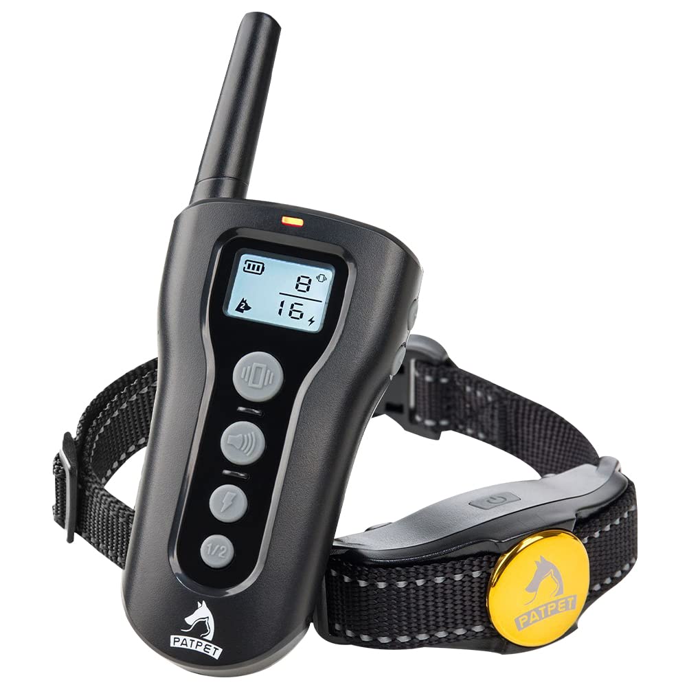 PATPET Dog Shock Collar for Large Dog - Rechargeable Dog Training Collar with Remote 1000Ft Control Range for 15 - 100lbs Dogs with Beep Vibration Shock Modes Black - PawsPlanet Australia