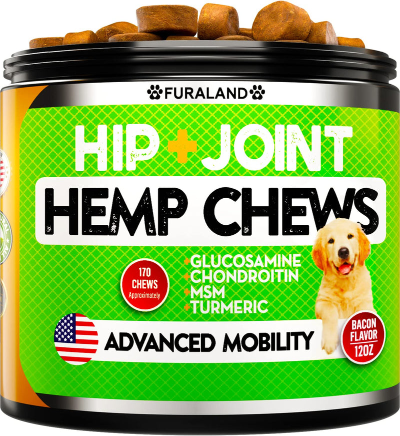FURALAND Hemp Hip and Joint Supplement for Dogs - Glucosamine, Chondroitin, Hemp Oil, MSM - Mobility & Flexibility Support - Advanced Joint Pain Relief Health - Made in USA - 170 Soft Chews - PawsPlanet Australia