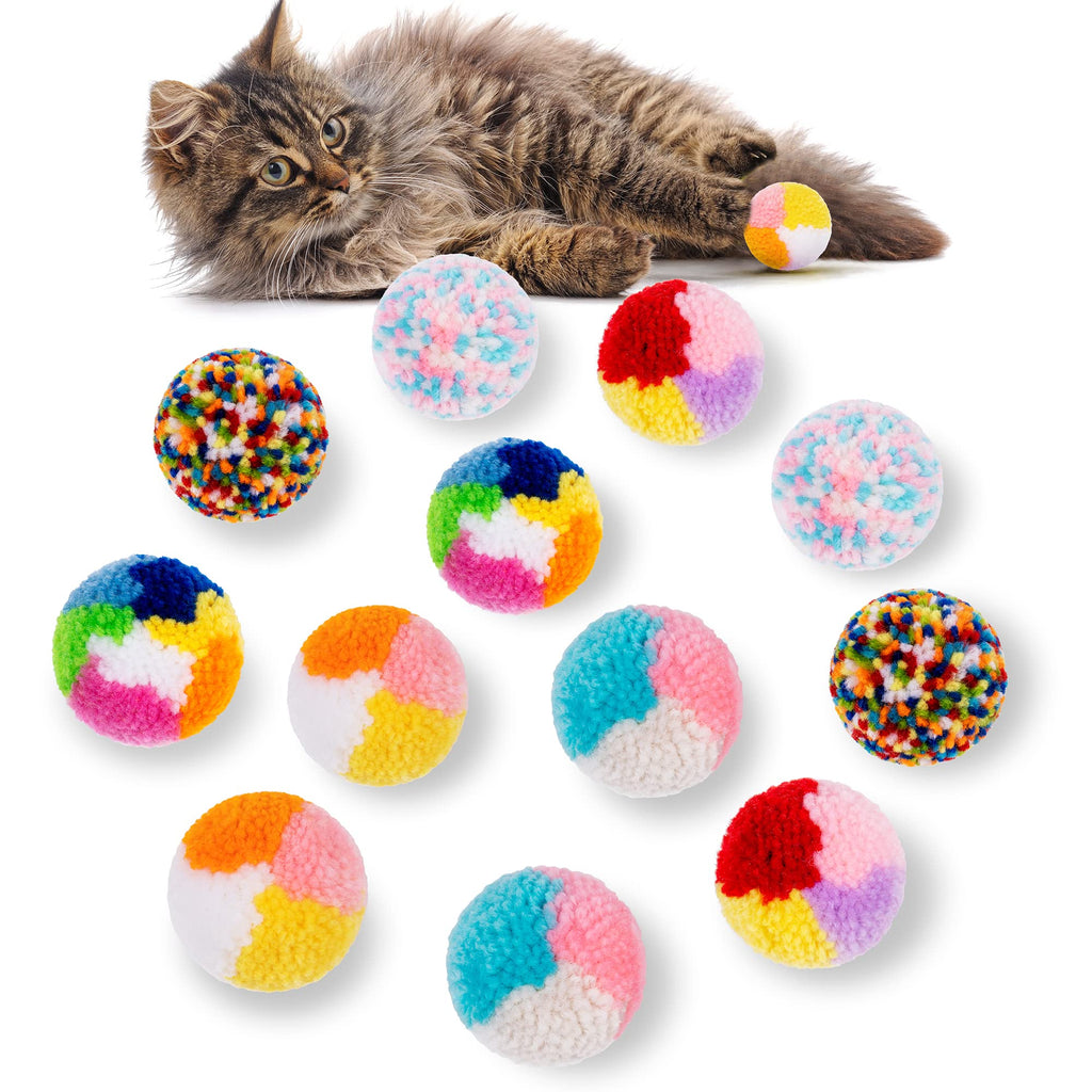 JXFUKAL Cat Balls Toy, 12PCS 1.8’’ Soft Lightweight Woolen Yarn Balls, Kitty Chewing Toys Interactive Cat Toys for Indoor Cats & Kitten Cat Accessories - PawsPlanet Australia