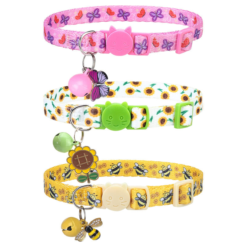 VKPETFR Breakaway Cat Collars - 3 Pack Adjustable Safety Kitten Collars - Spring Decoration for Girl Boy Cats Puppy and Small Pets Vitality - PawsPlanet Australia
