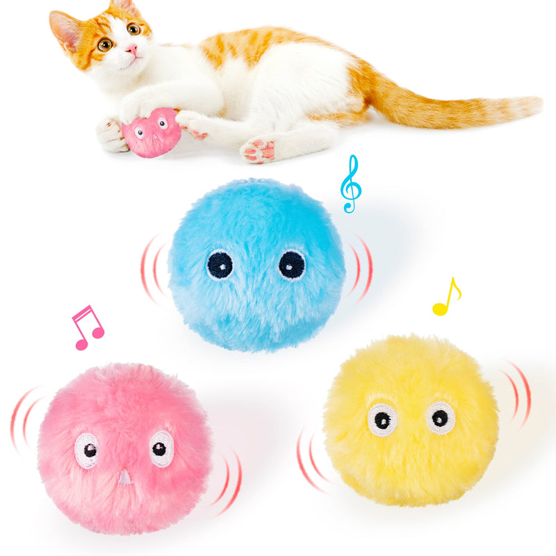 JXFUKAL Cat Balls Toy, 3PCS Cartoon Fuzzy Balls with Lifelike Animal Chirping Sound, Soft & Lightweight, Kitty Chewing Kicker Toys Interactive Cat Toys for Indoor Cats & Kitten Cat Accessories - PawsPlanet Australia