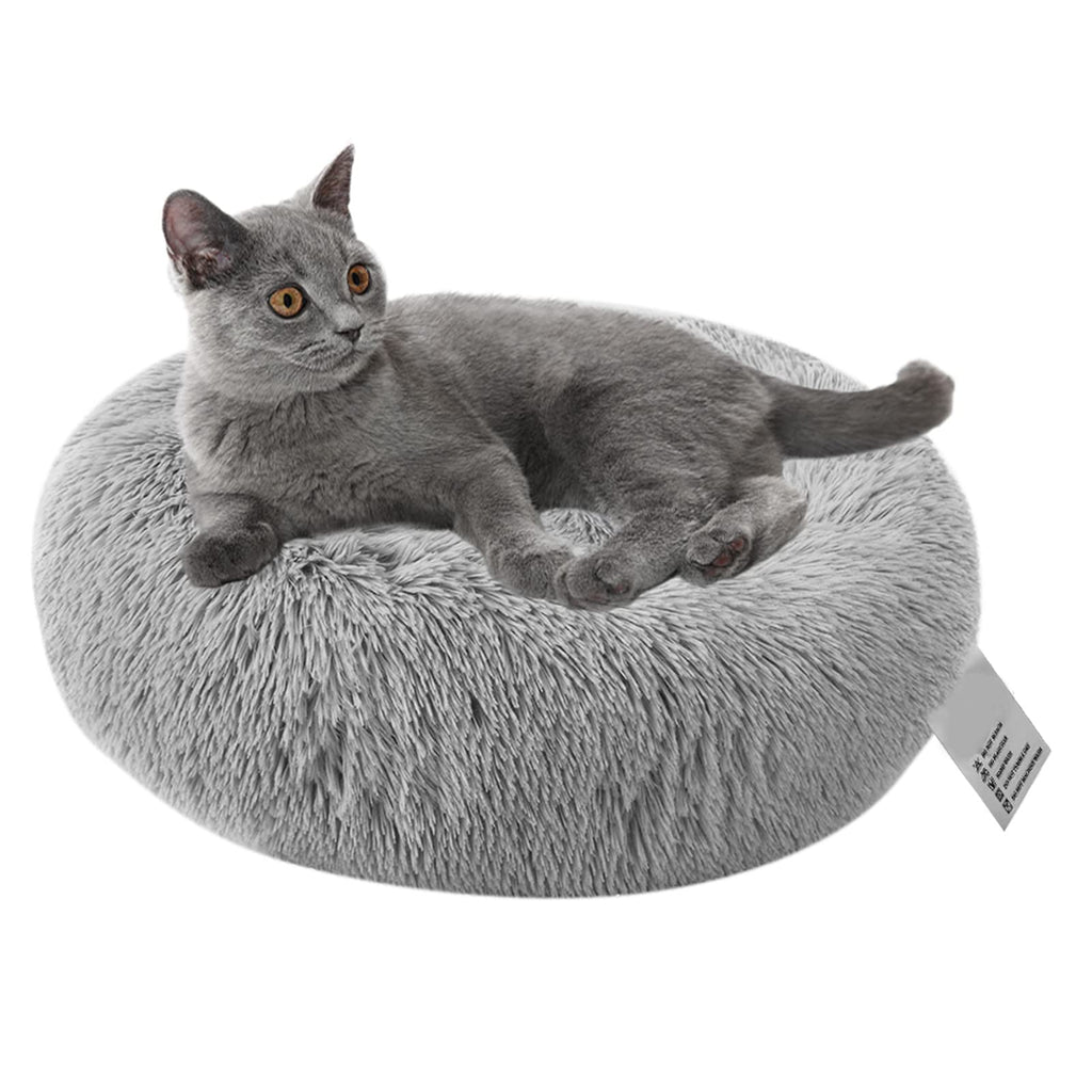 Aoresac Calming Donut Pet Bed Soft Plush Washable Round Dog Cat Bed for Cats Dogs XS(Ø 15.7" x H 7.1") for up to 5.5 lbs Light Grey - PawsPlanet Australia
