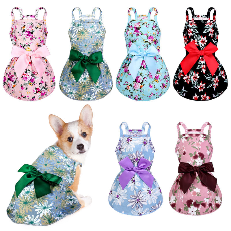 Pedgot 6 Pack Dog Bowknot Floral Dress Skin-Friendly Pet Princess Dress Dog Sundress Summer Puppy Clothes for Dogs and Cats Small - PawsPlanet Australia