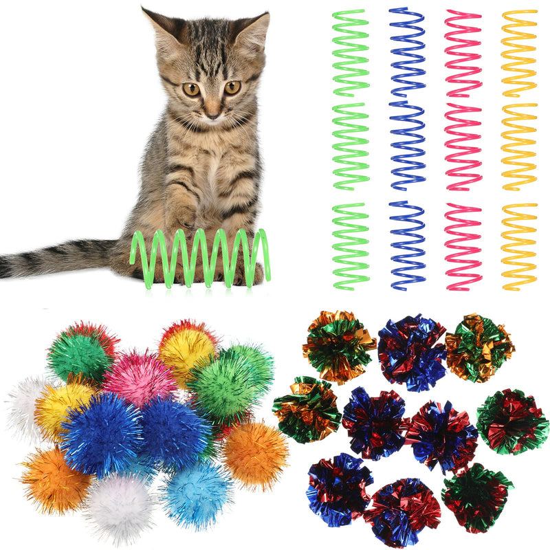 102 Pcs Cat Toys Balls Set 80 Assorted Color Cat Glitter Pom Pom Balls,10 Pcs 2.2 Inch Crinkle Ball Cat Toy Balls 12 Helical Spring Toys Pet Cat Toy Furry Interactive Toy Balls Christmas Party Balls - PawsPlanet Australia