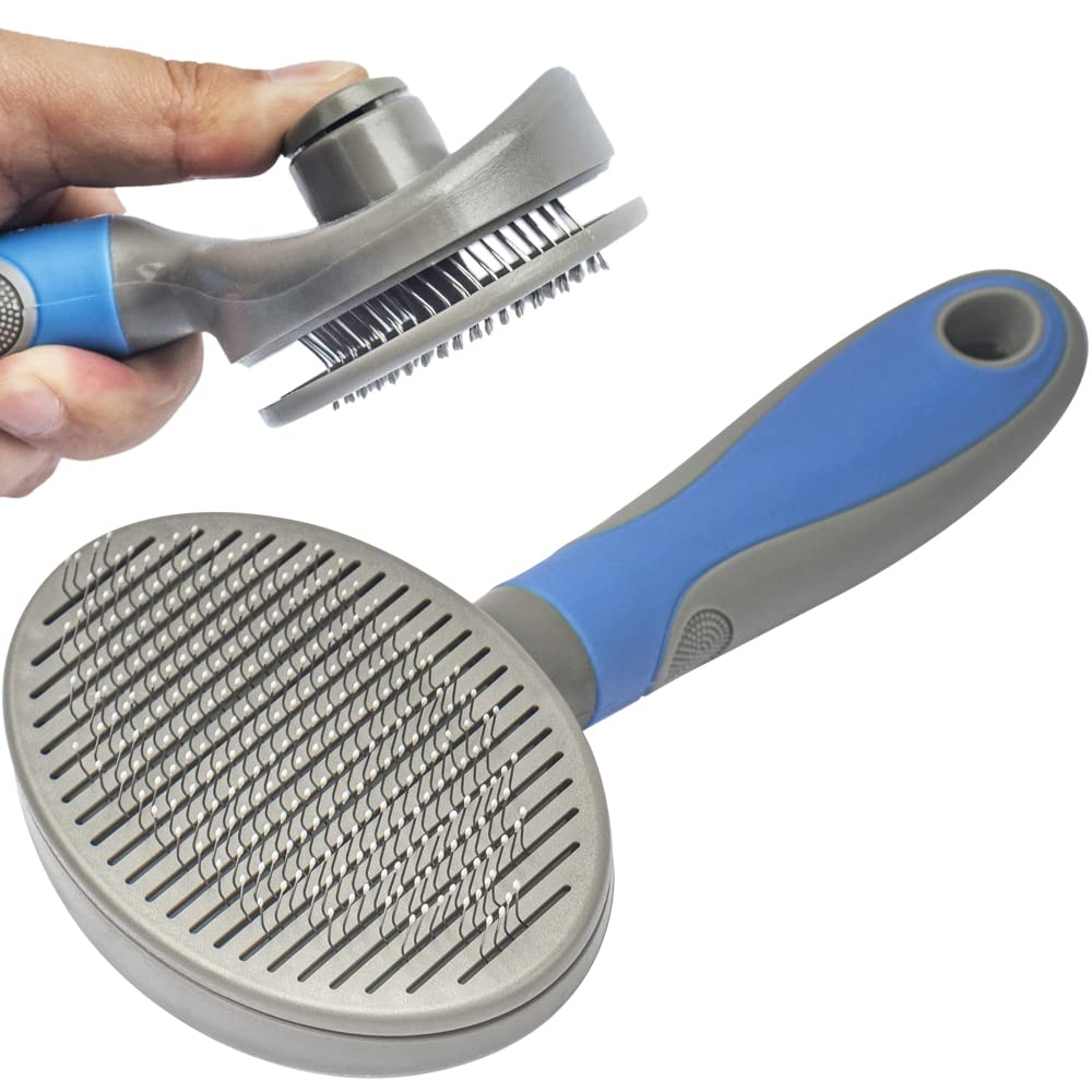66% Self -Cleaning Brush for Dogs and Cats Pet Grooming Brush -Easy to Remove Loose Undercoat - Dog Brush & Cat Brush for Pets with Long or Short Hair (Blue Gray) - PawsPlanet Australia