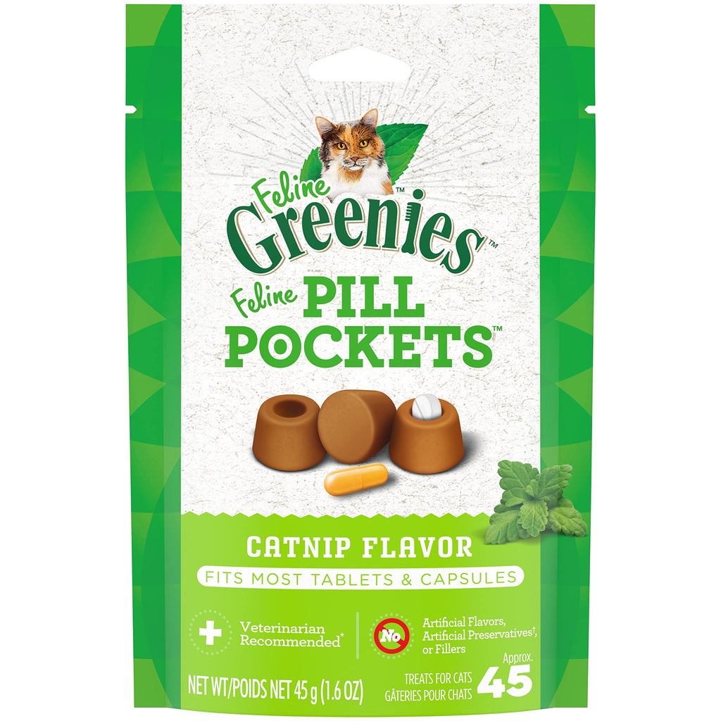 Feline GREENIES Pill Pockets for Cats Natural Soft Cat Treats, Catnip Flavor, 1.6 oz. Pack (45 Treats) - PawsPlanet Australia