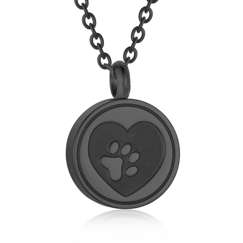 Round Cremation Jewelry for Pet Ashes - Stainless Steel Memorial Ash Pendant Pet Urn Necklace for Dog Cat Ashes, Women Men Remembrance Keepsake Gift for Loss of Loved Furry Friend Black - PawsPlanet Australia