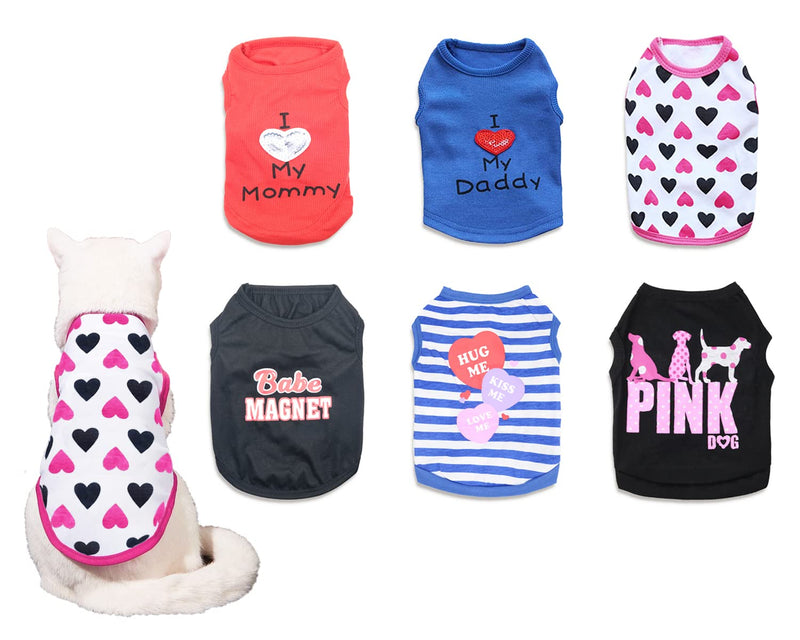DroolingDog 6 Pack Pet Clothes Cat Sweaters Small Dogs Shirts Boy Girl Mommy&Daddy&Pink Dog&Baby&Heart&Kiss X-Small (Pack of 6) - PawsPlanet Australia