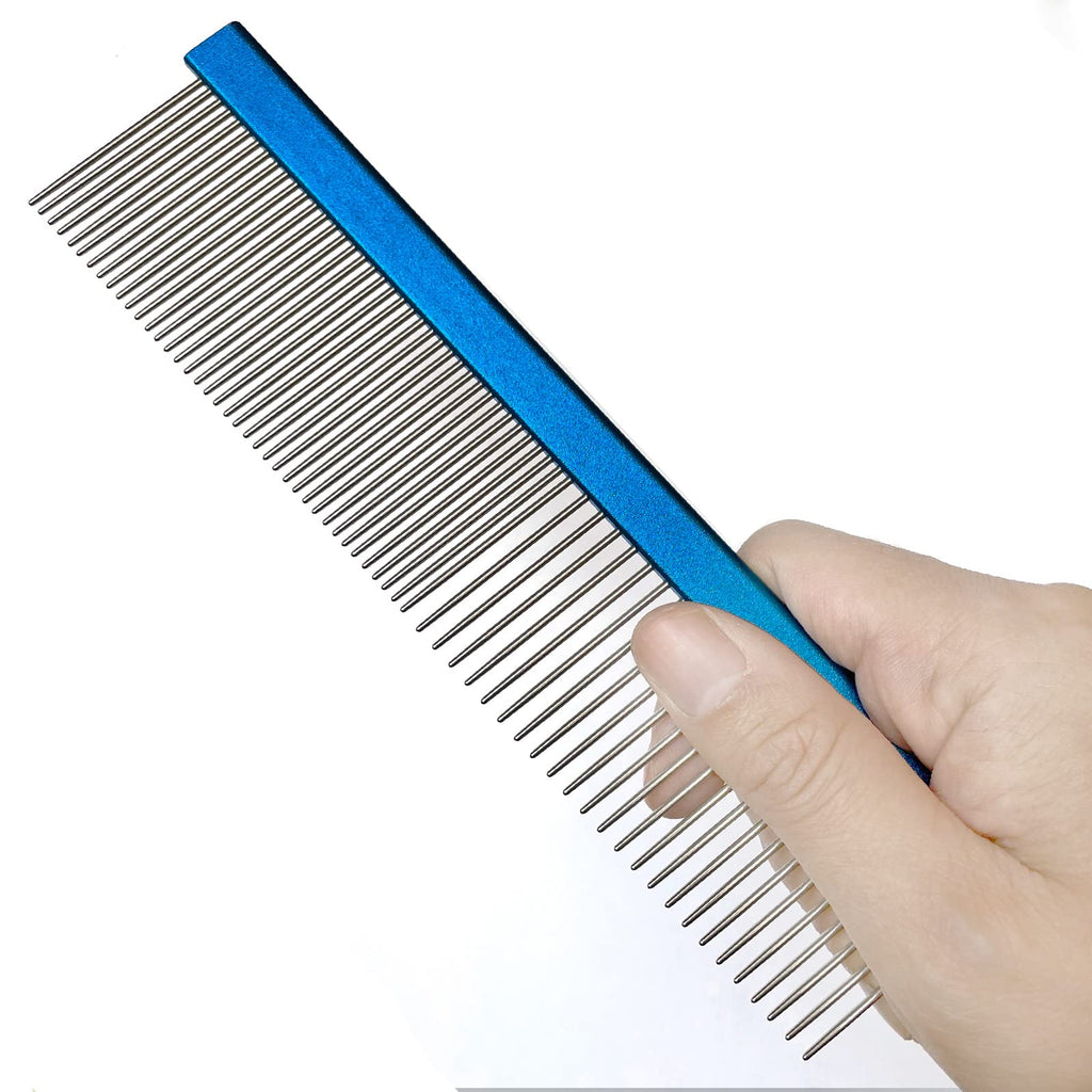 Pet Row Comb Dog Beauty Grooming Comb Anti Slip Aluminum Alloy Handle Stainless Steel Needle 7.87*1.77in Blue - PawsPlanet Australia