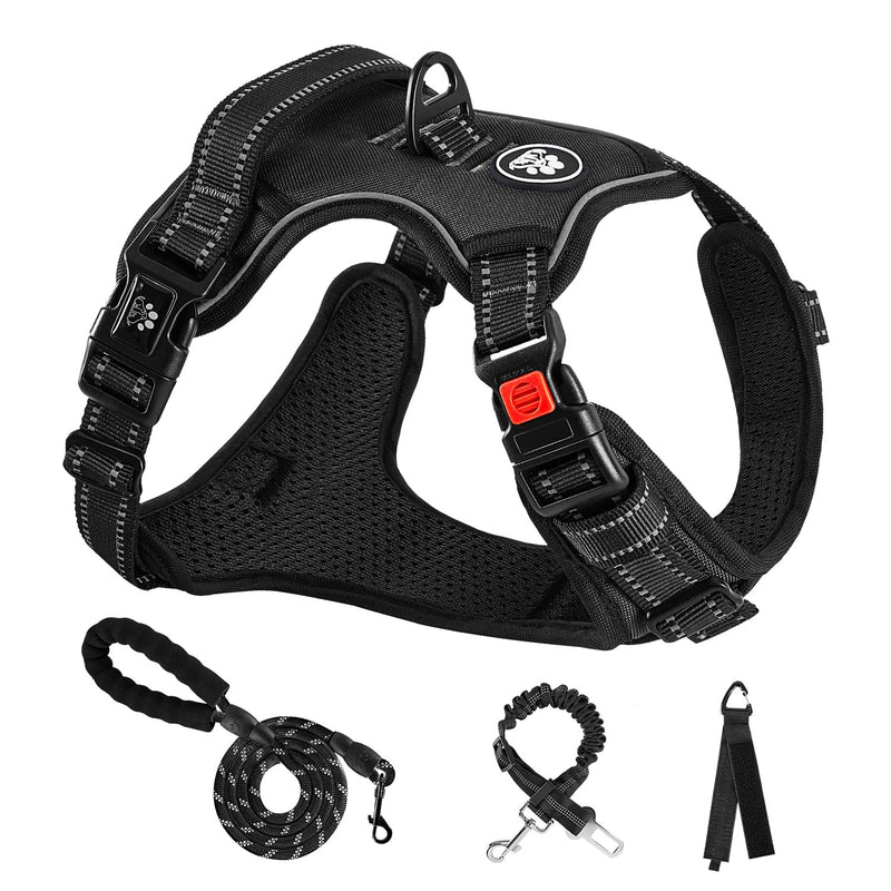NESTROAD No Pull Dog Harness, Adjustable Oxford Dog Vest Harness with Leash, Reflective and Easy Control Soft Handle, Easy Walk for Small Medium Large Dogs 【XS】neck 08-11" chest 13-17" Black - PawsPlanet Australia