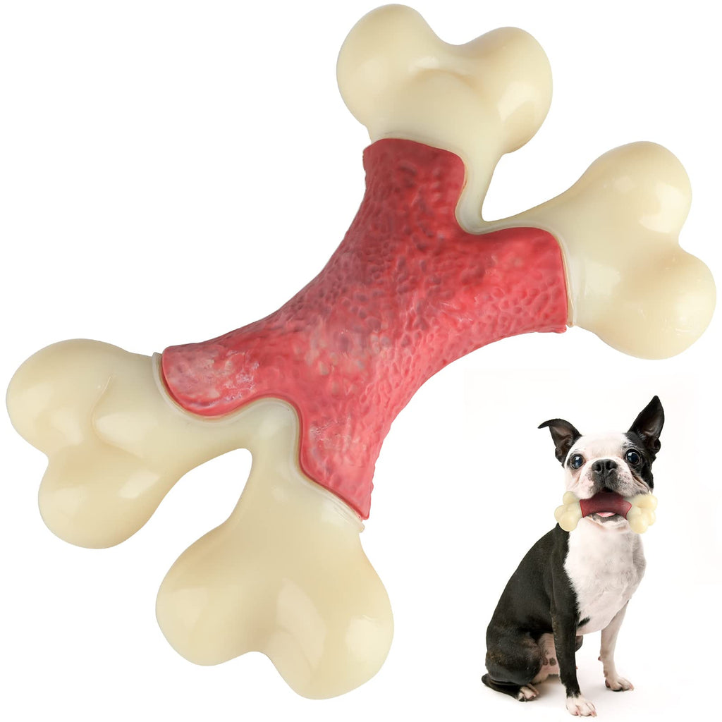 Dog Chew Bone Toy, Nylon & Rubber Durable Tough Toy Dog Chew Toy, X-Shaped Dog Bones for Medium Large Dogs Teething Toy, Dog Chew Toy for Aggressive Chewers Beige - PawsPlanet Australia