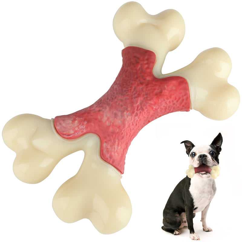 Dog Chew Bone Toy, Nylon & Rubber Durable Tough Toy Dog Chew Toy, X-Shaped Dog Bones for Medium Large Dogs Teething Toy, Dog Chew Toy for Aggressive Chewers Beige - PawsPlanet Australia