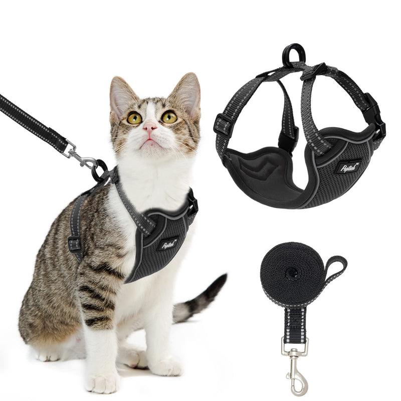 PUPTECK Air-Mesh Cat Harness and Leash - Escape Proof Vest Harness for Kitten Outdoor Walking, Reflective for Safety at Night, Breathable on Hot Days for All Boy or Girl Kitty Small Black - PawsPlanet Australia