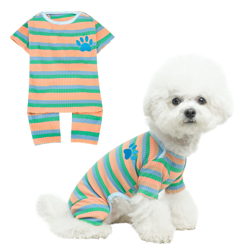 PUPTECK Classic Striped Dog Pajama - Soft Warm Puppy Coat for All Season Indoor and Outdoor, Colorful Pet Clothes for Small Medium Large Doggies, Sweater Green - PawsPlanet Australia