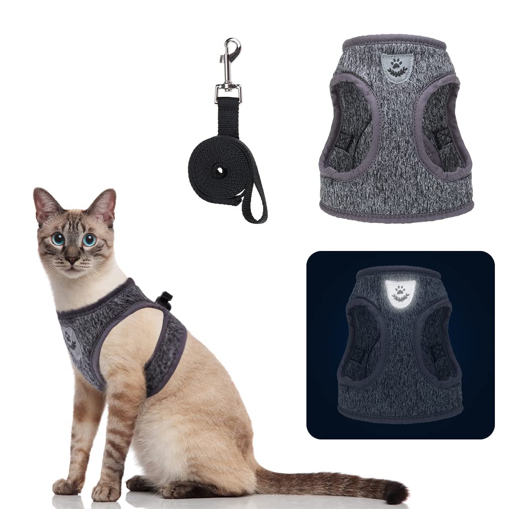 PUPTECK Ultralight Cat Harness and Leash for Walking - Escape Proof Adjustable Vest Harness for Kitten Puppies, Reflective for Safe at Night, Breathable Outdoor Vest X-Small Grey - PawsPlanet Australia