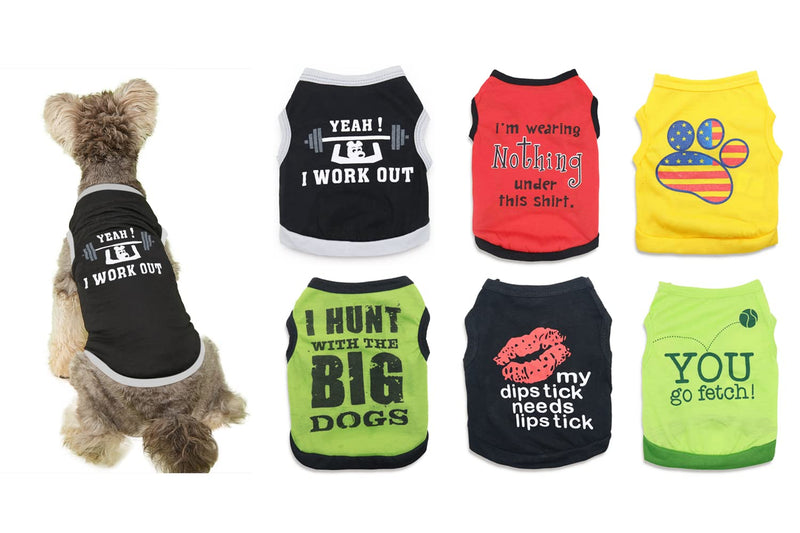 6 Pack Small Boy Dog Shirts Cute Funny Puppy T Shirt Cat Clothes Breathable Vest Apparel X-Small (Pack of 6) - PawsPlanet Australia