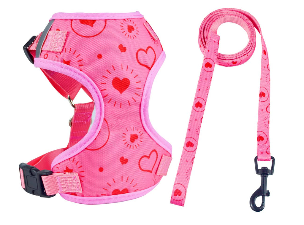 Moonpet Valentine's Day Dog Harness Leash Set /Soft Gentle No Pull No Choke Dog Harnesses/ Adjustable Breathable Mesh Step in Dog Vest Harness for Small Medium Large Dogs S: Neck 11.4"-14.2’’, Chest 14.2"-18.9" Valentine's Day Red - PawsPlanet Australia