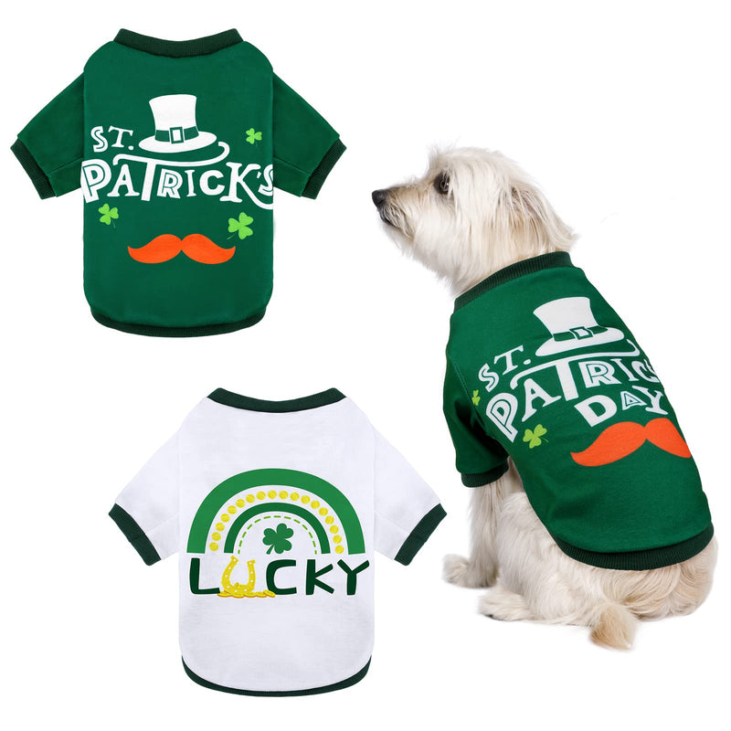 Pedgot 2 Pieces St. Patrick's Day Pet Shirts Dog Clothes Green Clover Puppy T-Shirt Shamrock Dog Sweatshirt Printed Puppy Shirts Dog Pullover Breathable Dog Apparel for Dog and Cat Small - PawsPlanet Australia