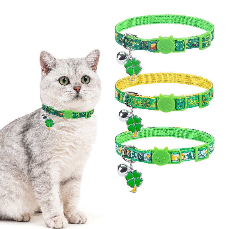 JOYLLYTAIL St. Patrick's Day Cat Collar with Bell, 3 Pack Breakaway Cat Collar with Pendant, Safety Adjustable Cat Collar with Quick Release Buckle for Cats, Kitty, and Small Dogs - PawsPlanet Australia