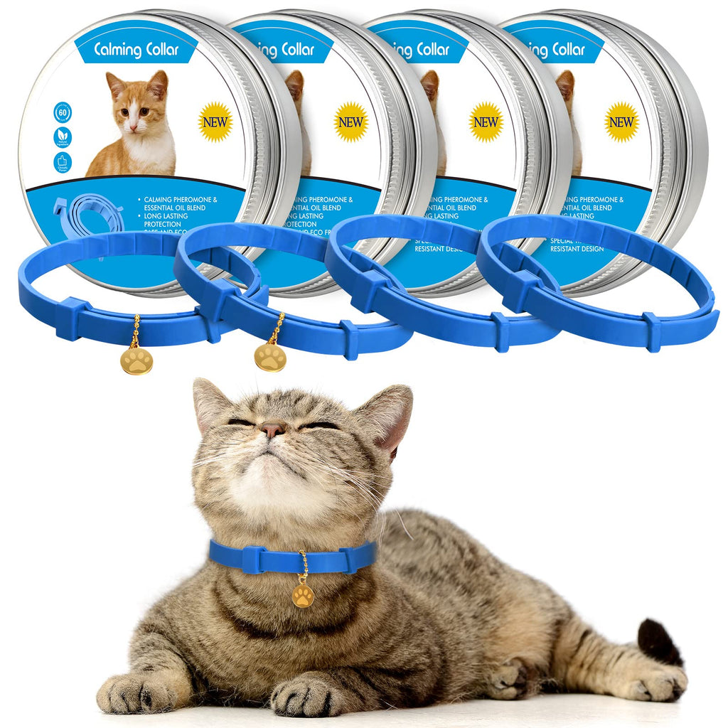 Weewooday 4 Pcs Calming Cats Collar Adjustable Cat Calm Collar Lavender Scent Relaxing Cat Collar with 2 Pendant for Puppies Cats Reduce Stress Aggression Anxious, up to 15 Inches Blue - PawsPlanet Australia