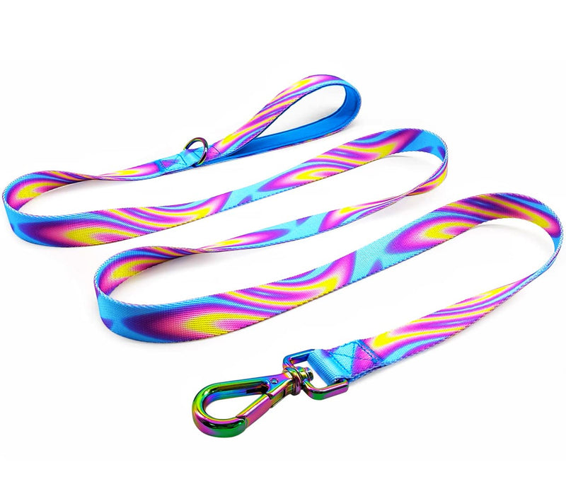 JDIDNEID Durable Nylon Dog Leash, 6FT Tie dye Dog Leash with Heavy Duty Holographic Laser Hardware Comfortable Padded Handle Leash for Small Medium Large and Ex-Large Dogs S: 6ft x 3/5" pink purple - PawsPlanet Australia