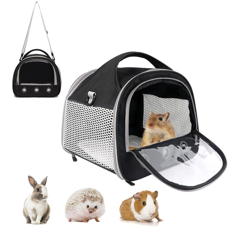 Small Pet Carrier Bag with Mat Guinea Pig Travel Carrier with Strap Portable Breathable Rabbit Carrier Outdoor Pet Bag for Squirrel Bunny Hedgehog Guinea Pig Black - PawsPlanet Australia