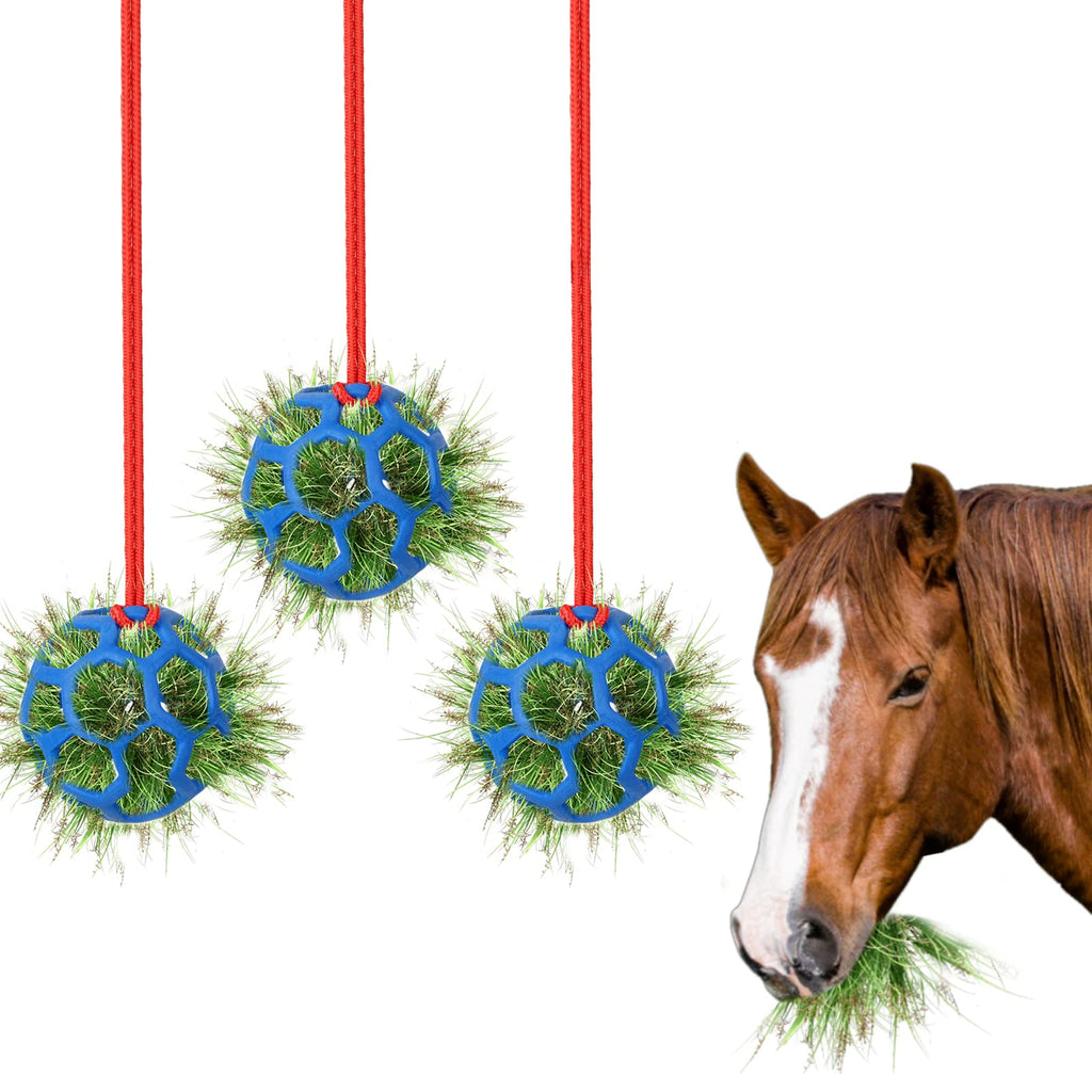 3Pcs Hanging Feeding Ball for Horse- Silicone Horse Treat Ball with Strong Nylon Rope- Blue Slow Feed Hay Ball Hanging Feeding Toy for Horse Goat Sheep Relieve Stress (5.3" in Diameter) - PawsPlanet Australia
