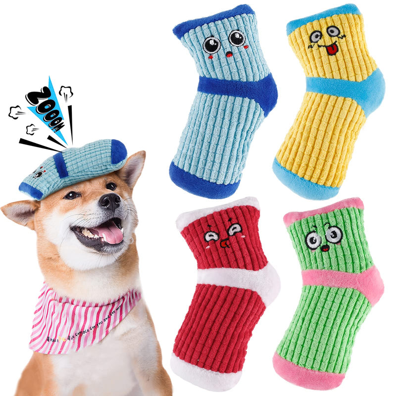 Dorakitten Dog Squeaky Toys：4 Pcs Small Medium Dogs Plush Chew Toy Puppy Stuffed Chewers Socks Pet Durable Funny Stuff Puppies Indestructible Treat Birthday Gifts Cute Soft Squeaker Supplies - PawsPlanet Australia