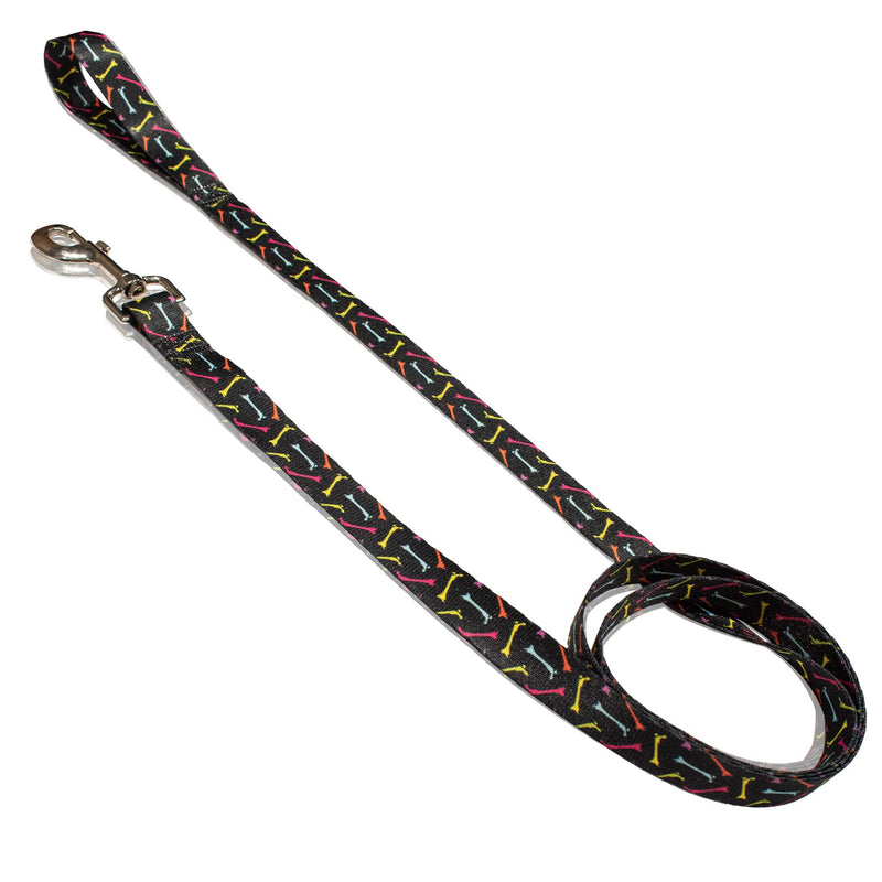 Perri’s Print - Colorful Bones on Black Leash, Dog Leash for Pets, Heavy-Duty Polyester Pet Leash, Durable Dog Leash Small - PawsPlanet Australia