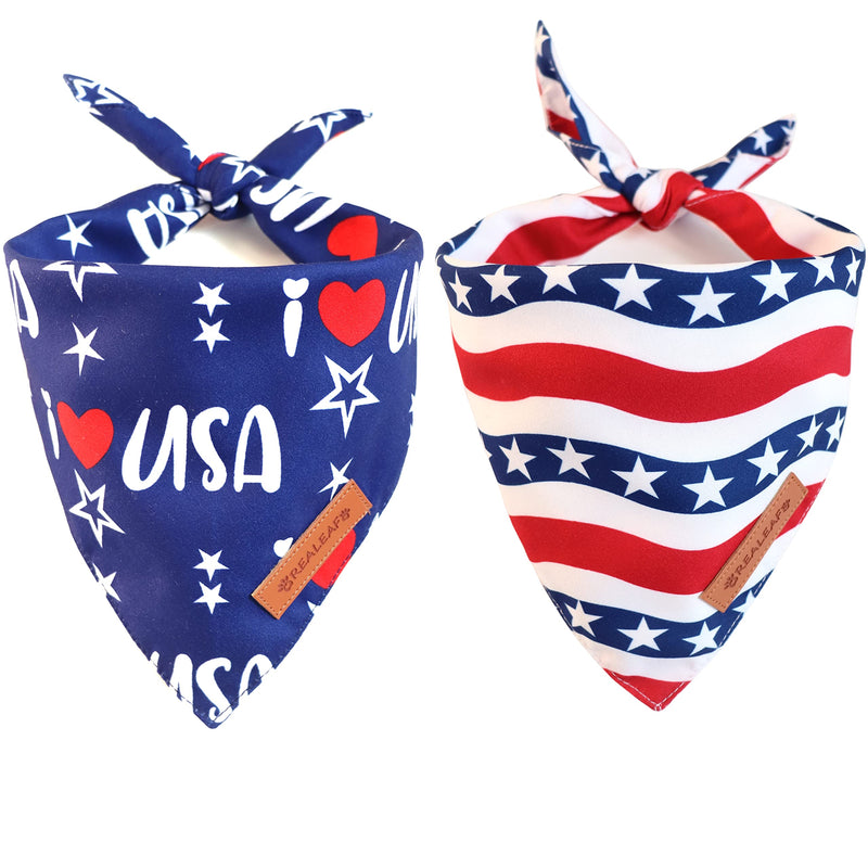 Realeaf Holiday Dog Bandanas 2 Pack, Triangle Reversible Scarves Bibs for Dogs, Premium Durable Fabric, Bandana for Small Medium Large and Extra Large Dogs Pets 4th of July - PawsPlanet Australia