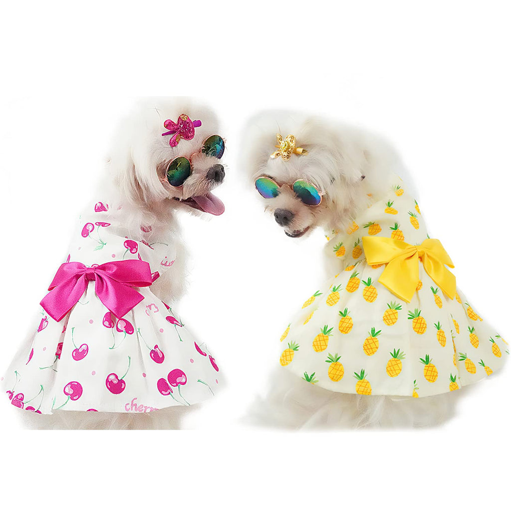 DaFuEn 2 Pack Dog Dresses for Small Dogs Girl Clothes Outfit Spring Summer Puppy Dress Soft Pet Skirt Cute Fruit Print Cat Apparel for Chihuahua Yorkie Clothing X-Small Yellow+Pink - PawsPlanet Australia