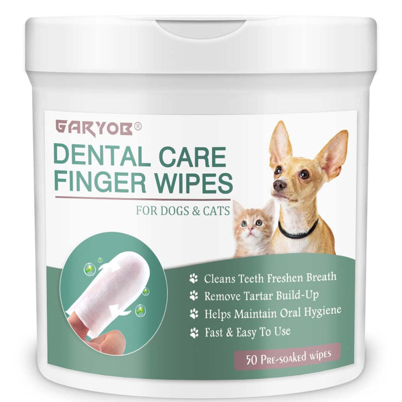 GARYOB Pet Dental Care Finger Wipes, Oral Cleansing Teeth Pads for Dogs and Cats, Reduces Plaque, Freshens Breath, 50 Wipes - PawsPlanet Australia