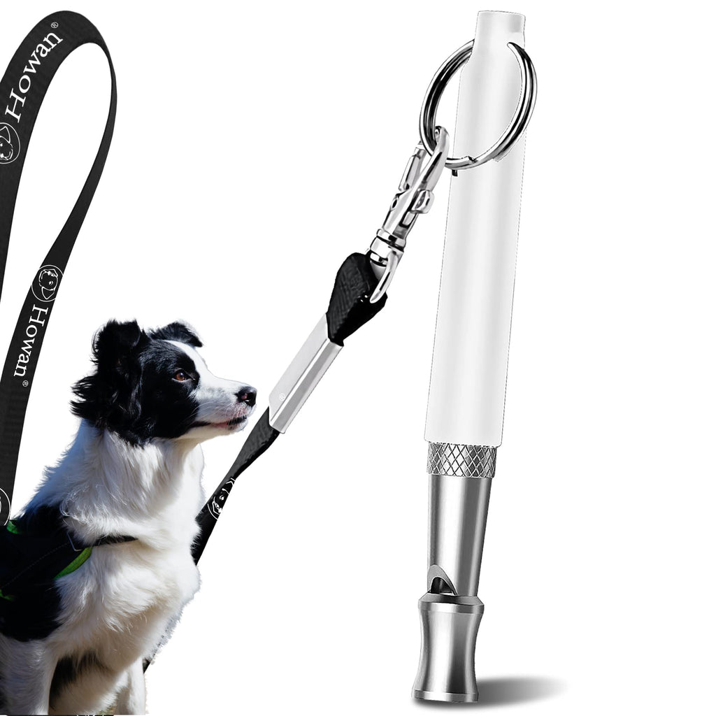 Howan Dog Whistle, Adjustable Pitch for Stop Barking Recall Training- Professional Dogs Training Whistles Tool for with Free Black StrapLanyard B-white - PawsPlanet Australia