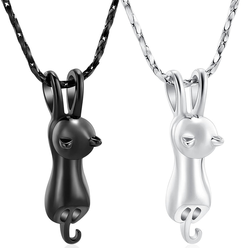 Imrsanl Pet Cremation Jewelry for Ashes Memorial Ash Jewelry Keepsake Cat Urn Pendants for Animal Ashes Necklace 2pcs-Silver/Black - PawsPlanet Australia