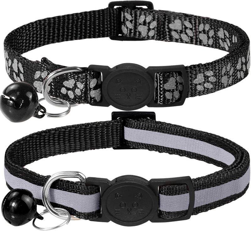 Taglory Reflective Cat Collars Breakaway with Bell, 2 Pack Girl Boy Pet Kitten Collar 6-8" Black - PawsPlanet Australia