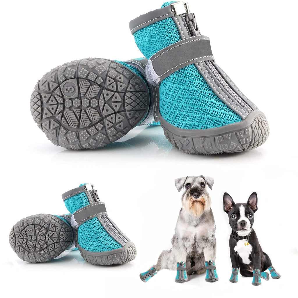 Dog Shoes for Small Medium Dogs, Anti-Slip Dog Boot for Hot Pavement, Breathable and Waterproof Dog Rain Shoes with Reflective and Adjustable Strap Zipper (4PCS 1.49''*1.69'' - PawsPlanet Australia