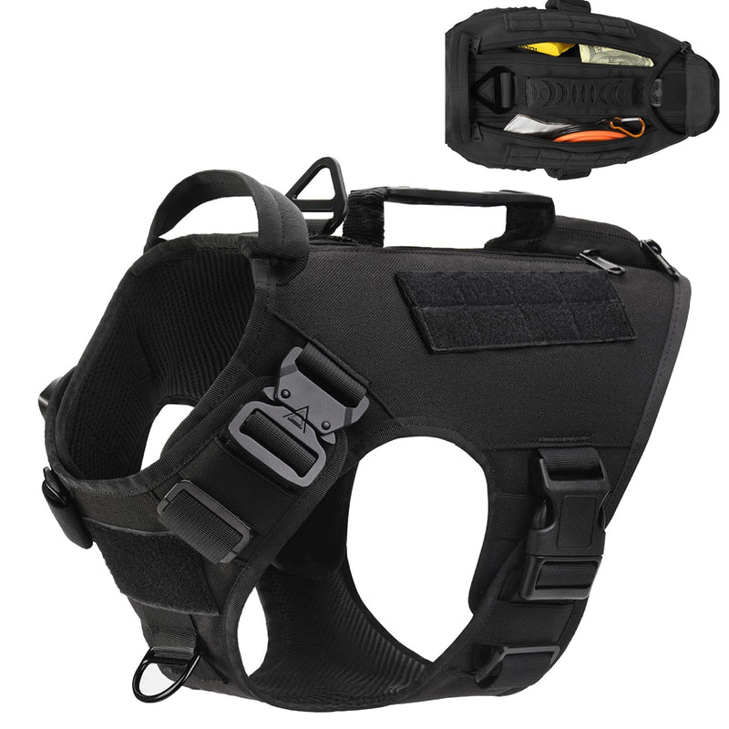 HARD LAND Tactical Dog Harness with 3 Zip Pockets for Large Medium Dogs, No Pull Military Dog Vest, 2×Metal Buckles & 2 Handles, Hook & Loop Panels for Patches Pouches Black - PawsPlanet Australia