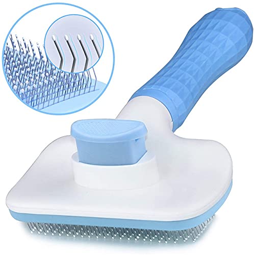 Cleaning Slicker Brush Self Cleaning Pet Hair - Gentle Deshedding Brush Gloves - Efficient Pet Hair Remover Mitt - - Ideal for Dogs and Cats with Long and Short hair (Blue) Blue - PawsPlanet Australia