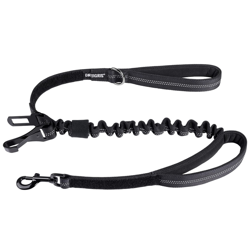 OneTigris Dog Seat Belt 3-in-1 Bungee Dog Leash for Dogs, Heavy Duty Dog Leash for Car Durable Nylon Reflective Bungee Fabric Tether with Clip Hook Latch & Buckle, Swivel Zinc Alloy Carabiner Black - PawsPlanet Australia