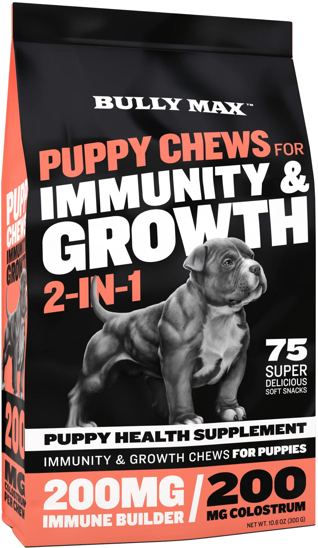 Bully Max 2-in-1 Puppy Chews for Immunity and Growth - for All Dog Breeds - Contains 14 Organic Species of Mushrooms for Immunity & Health - PawsPlanet Australia