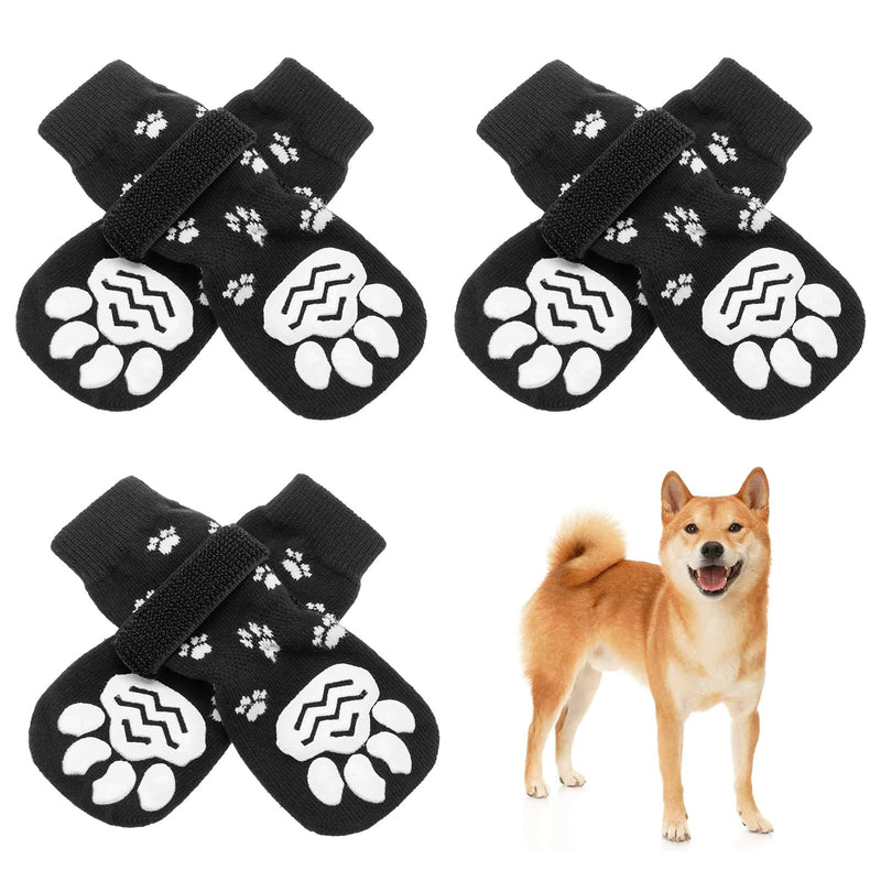 SCENEREAL Dog Socks Double Side Anti-Slip with Straps Traction Control 3 Pairs Set - Plaid Paw Protector for Floor Indoor, Non-Skid Design for Small Medium Dogs Cats Puppy Black Paw - PawsPlanet Australia