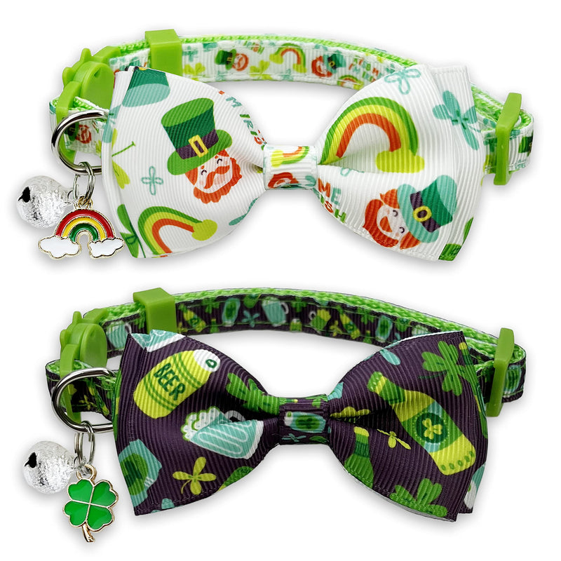 St. Patrick Day Cat Bow Tie Collar, 2 Pack Holiday Kitty Kitten Collar with Bell for Male Female Boys and Girls - PawsPlanet Australia