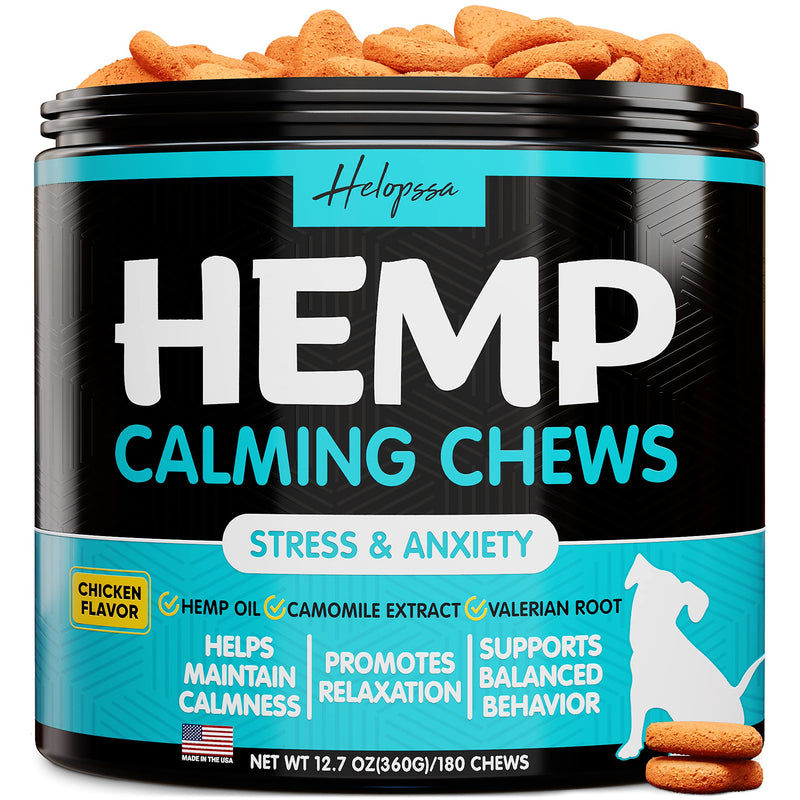 Hemp Calming Chews for Dogs with Anxiety and Stress - 180 Soft Dog Calming Treats - Storms, Barking, Separation - Valerian Root - L-Tryptophan - Chamomile - Hemp Oil (Chicken) Chicken - PawsPlanet Australia