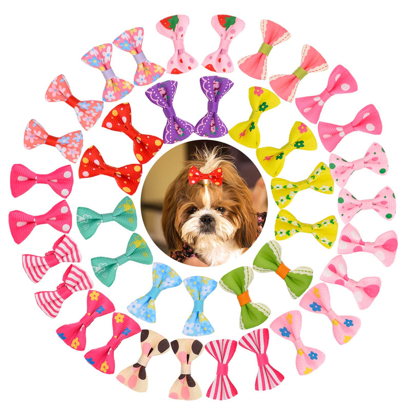 DaFuEn 40Pcs Dog Bows 20 Pairs Puppy Hair Accessories Cute Bowknot Pet Tiara with Metal Clips Handmade Grooming Products for Girl Child Dogs Cats 40pc Bow - PawsPlanet Australia