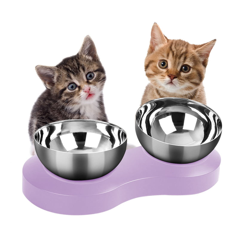 Elevated Cat Bowls Small Size Dog: Stainless Steel Raised Cat Bowl with Stand, 20° Tilted Feeding Station Anti Vomiting, Easy to Clean for Puppy & Kitten Lilac - PawsPlanet Australia