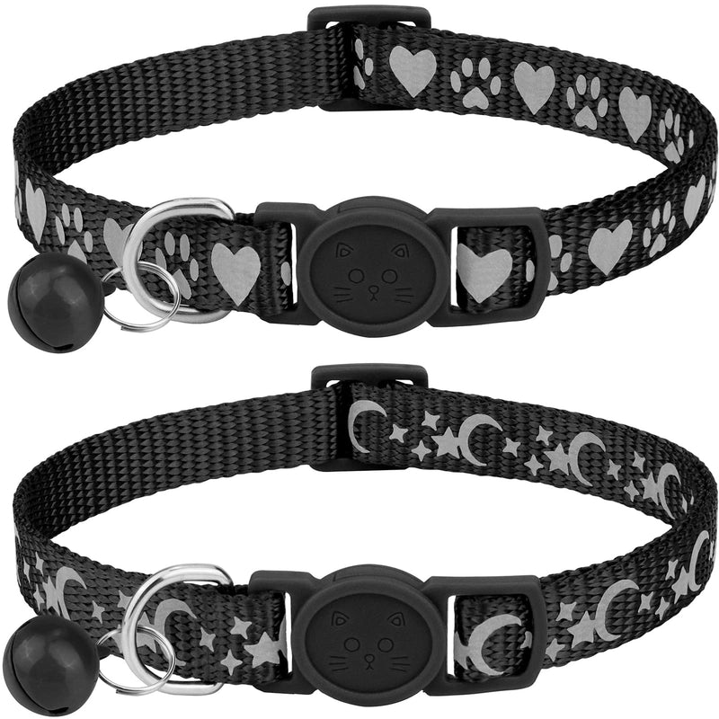 Joytale Breakaway Cat Collars, Reflective Pet Collars with Bell, Kitten Collars for Boy and Girl Cats, Adjustable Size 6"-9" and 9"-13", 2 Pack Black - PawsPlanet Australia