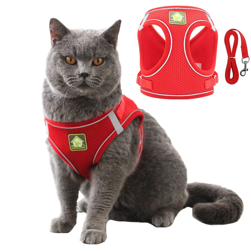 Cat Harness Leashes Tow Rope Polyester mesh Breathable Straps for Escape、Cat Vest Harness with Reflective Strap XS Red - PawsPlanet Australia