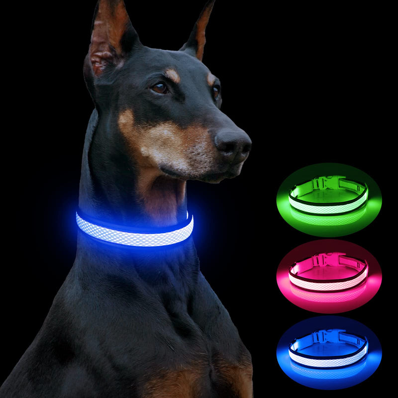 Bpawser Light Up Dog Collars LED Dog Collar Rechargeable Adjustable Size MESH Webbing Glow Collar for Large Medium Dogs Medium[13.39-19.69 inch/34-50 cm] Blue - PawsPlanet Australia