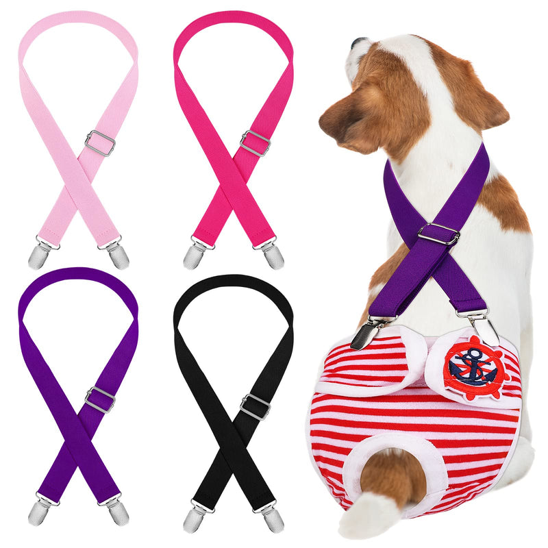 Pedgot 4 Pieces Dog Diaper Harness Doggie Diaper Suspenders Female Male Puppy Suspenders Belly Bands for Dog Diapers Dress Pet Clothes Apparel Pants Skirt Keeper Black, Purple, Pink, Hot Pink Small - PawsPlanet Australia