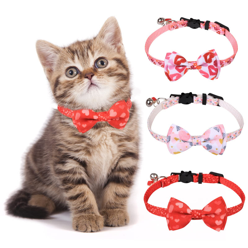ASENKU Cat Collar with Bow Tie and Bell, Lovely Heart Breakaway Buckle Safety Kitty Kitten Adjustable Collars Set for Kittens and Puppies - PawsPlanet Australia